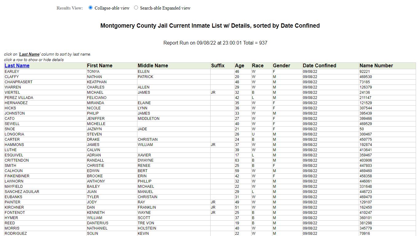 Jail Roster - Montgomery County, Texas